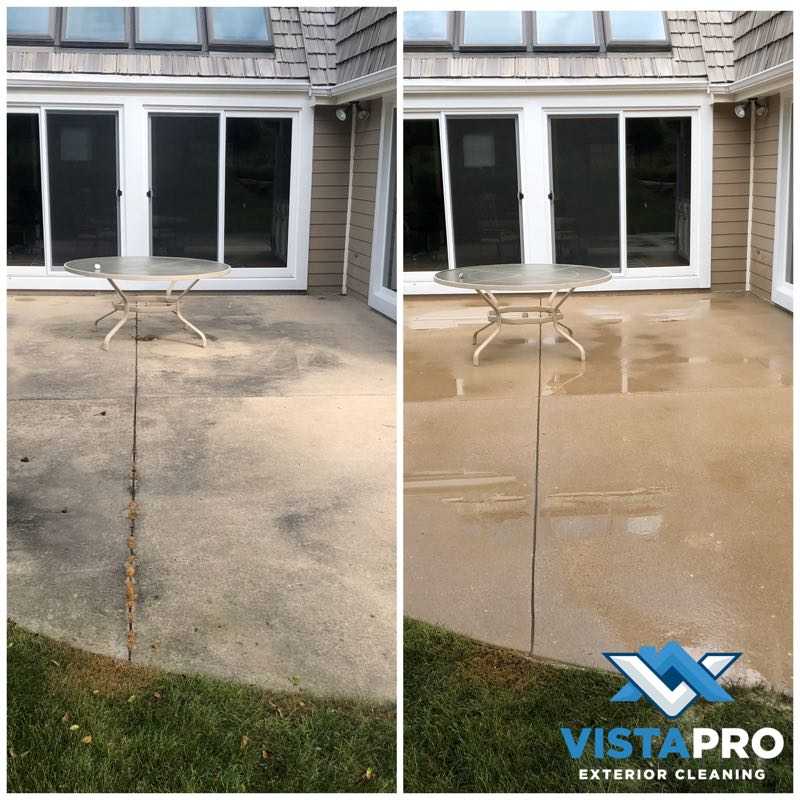 Result of pressure washing a back patio.