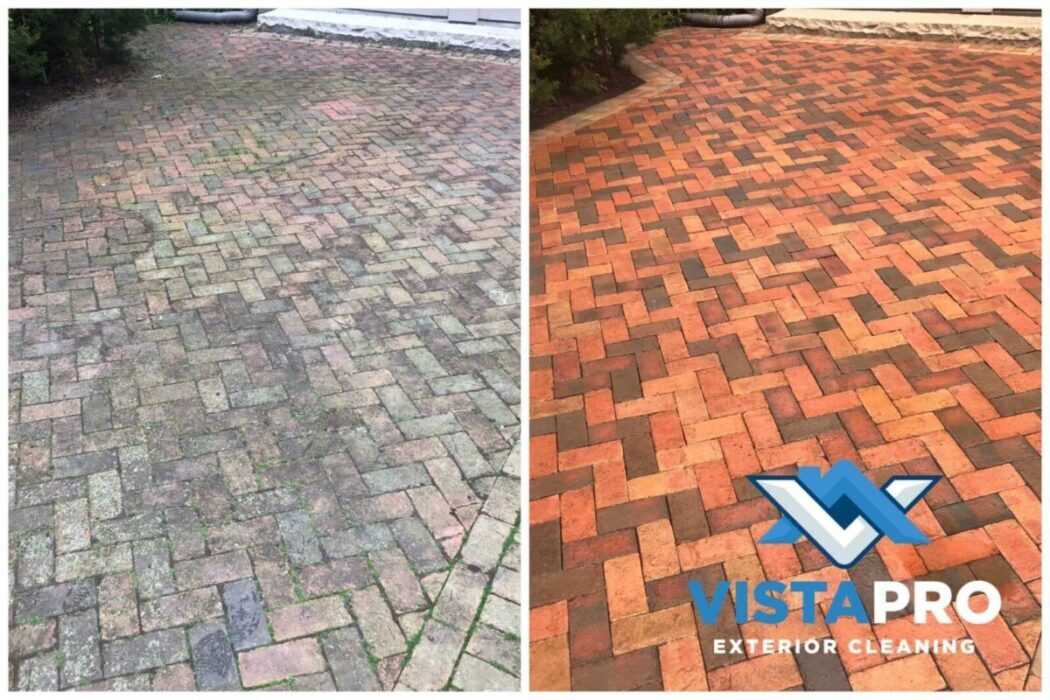 Back brick paver patio in Milwaukee that Vista Pro power washed.
