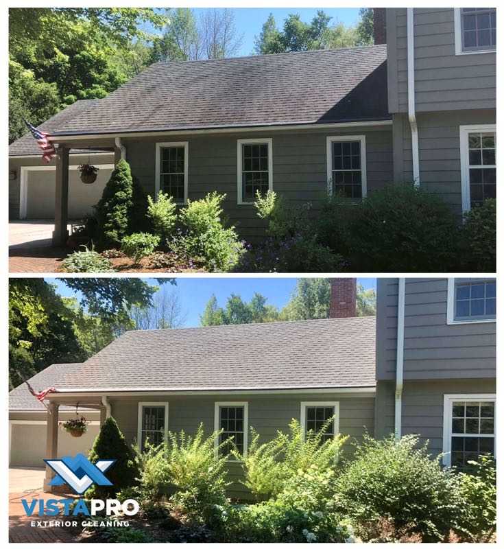 Final result of a roof that was cleaned by a professional roof cleaning company.