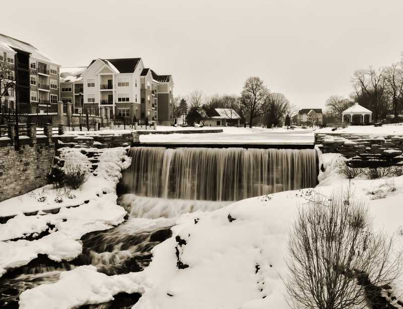 Downtown Menomonee Falls in the winter.