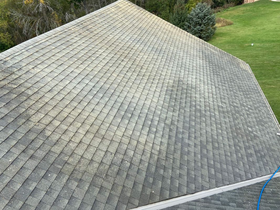 View of a roof from the top before cleaning.
